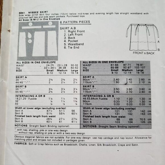 Vintage 80s Butterick Pattern 6641 Uncut Side Wrap Dirndl Skirt Sz OS - Picture 3 of 3